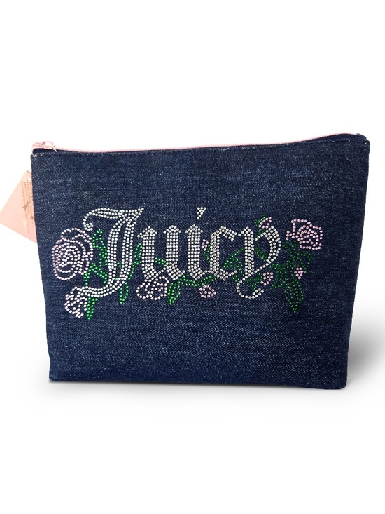 💎 Juicy Couture Denim Rhinestone Floral Cosmetic Bag 💎 - Picture 3 of 6